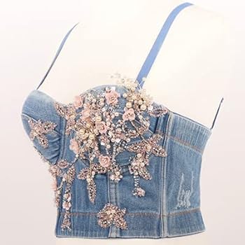 トップス fetico FLOWER EMBROIDERED DENIM BUSTIER FETICO's GATHERED SHEER TOP BLACK mail order | Palette Art